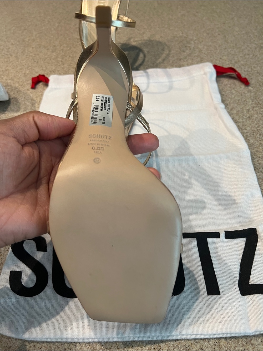 ❤️SCHUTZ PLATINA Gold Metallic Strappy Square-Toe Stiletto Heels - Picture 2 of 10